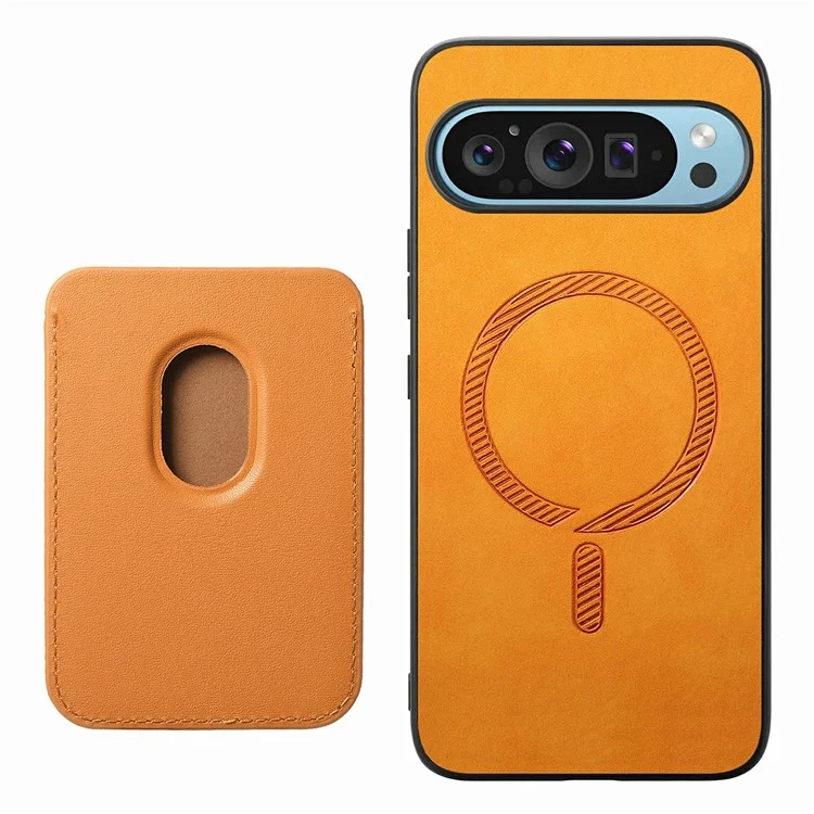 Para Google Pixel 9 / Pixel 9 Pro Case Bolsa Magnética Desmontable Leather+TPU Teléfono Cubierta - Amarillo