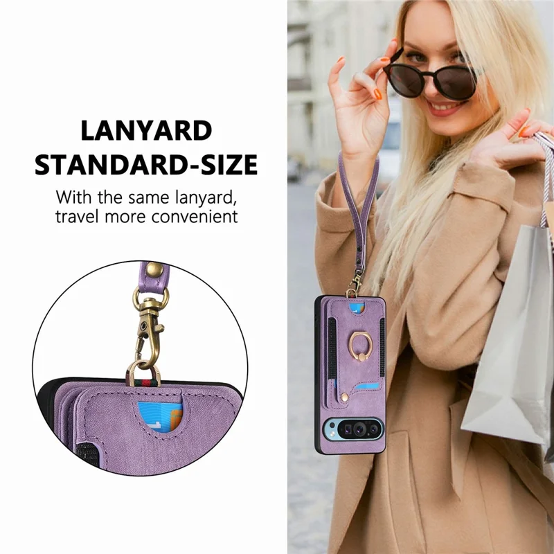 Für Google Pixel 9 / Pixel 9 Pro Case RFID Blockierende Handtasche Leder+tpu -telefonabdeckungskarten, Ringhalter - Rosa