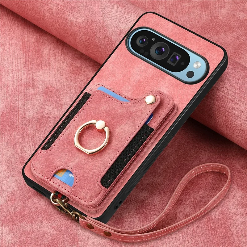 Für Google Pixel 9 / Pixel 9 Pro Case RFID Blockierende Handtasche Leder+tpu -telefonabdeckungskarten, Ringhalter - Rosa