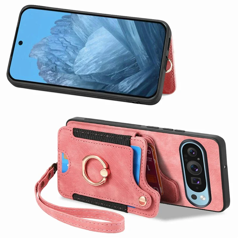 Für Google Pixel 9 / Pixel 9 Pro Case RFID Blockierende Handtasche Leder+tpu -telefonabdeckungskarten, Ringhalter - Rosa