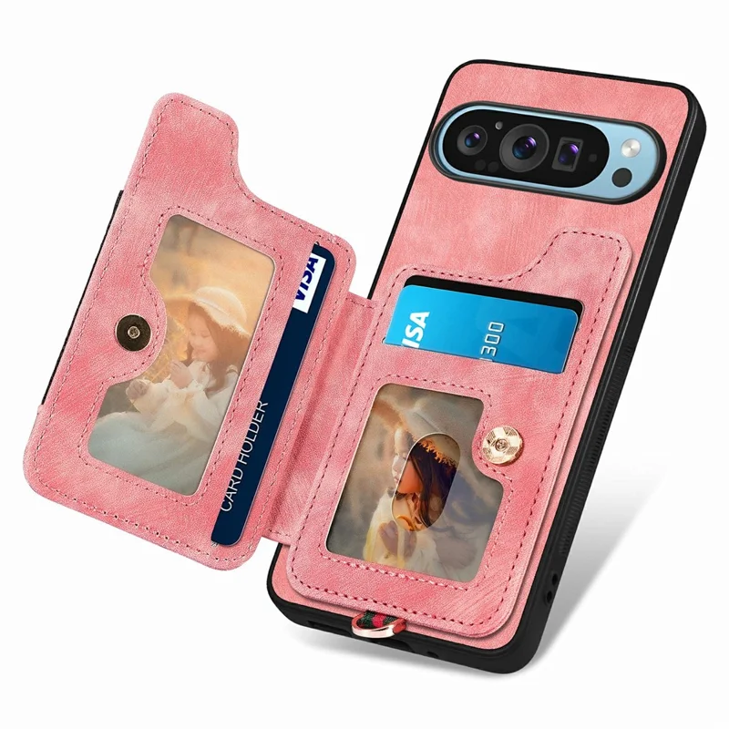 Für Google Pixel 9 / Pixel 9 Pro Case RFID Blockierende Handtasche Leder+tpu -telefonabdeckungskarten, Ringhalter - Rosa