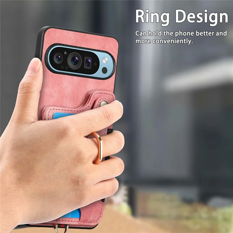 Für Google Pixel 9 / Pixel 9 Pro Case RFID Blockierende Handtasche Leder+tpu -telefonabdeckungskarten, Ringhalter - Rosa