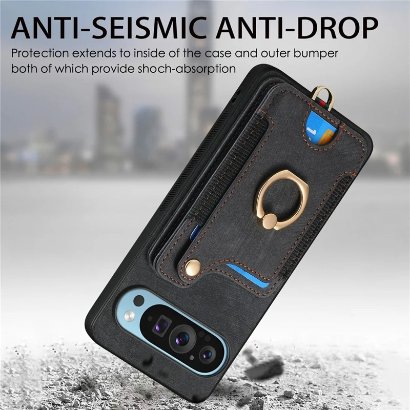 Für Google Pixel 9 / Pixel 9 Pro Case RFID Blockierende Handtasche Leder+tpu -telefonabdeckungskarten, Ringhalter - Rosa