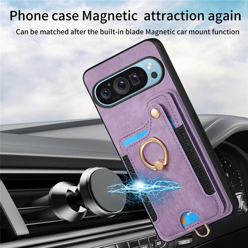 Für Google Pixel 9 / Pixel 9 Pro Case RFID Blockierende Handtasche Leder+tpu -telefonabdeckungskarten, Ringhalter - Rosa