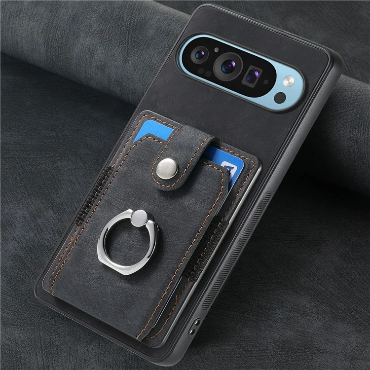 Per Google Pixel 9 / Pixel 9 Pro Case Kickstand in Pelle+slot di Copertina di Protezione Non Slip Tpu - Nero