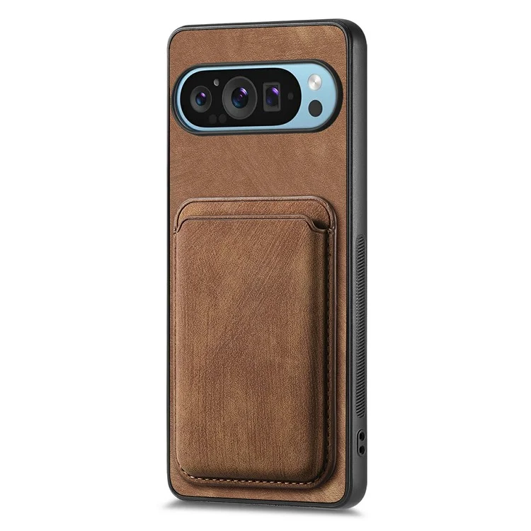 For Google Pixel 9 / Pixel 9 Pro Case Compatible with MagSafe Leather Back Cover with Detachable Card Holder - Brown