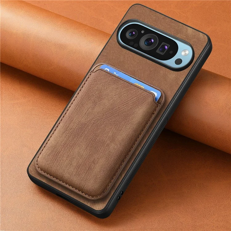 For Google Pixel 9 / Pixel 9 Pro Case Compatible with MagSafe Leather Back Cover with Detachable Card Holder - Brown