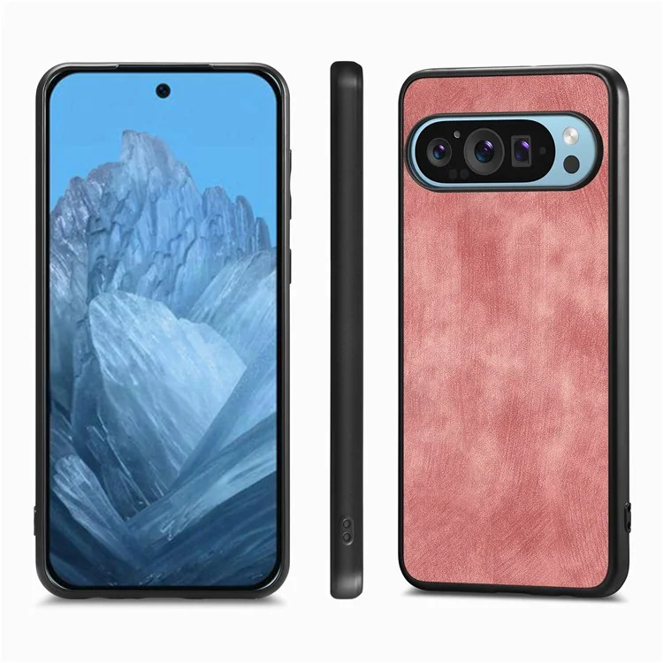 Pour Google Pixel 9 / Pixel 9 Pro Case Retro Leather + TPU Couverture de Téléphone de Protection Contre Les Chocs de Choc - Rose