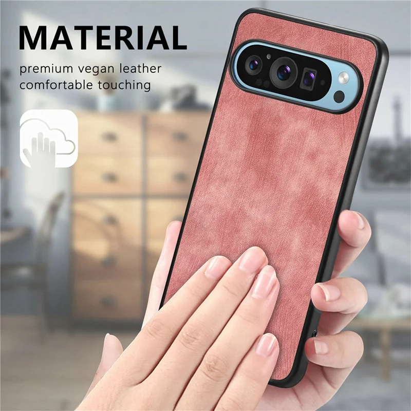 Pour Google Pixel 9 / Pixel 9 Pro Case Retro Leather + TPU Couverture de Téléphone de Protection Contre Les Chocs de Choc - Rose