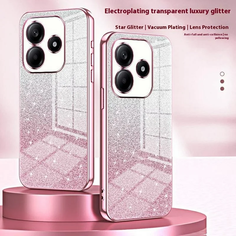 For Xiaomi Redmi Note 14 5G Case Electroplating Gradient Glitter TPU Phone Cover - Silver