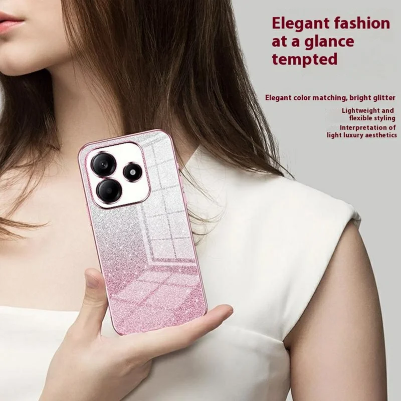 For Xiaomi Redmi Note 14 5G Case Electroplating Gradient Glitter TPU Phone Cover - Silver