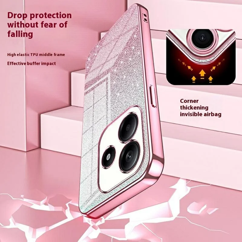 For Xiaomi Redmi Note 14 5G Case Electroplating Gradient Glitter TPU Phone Cover - Silver