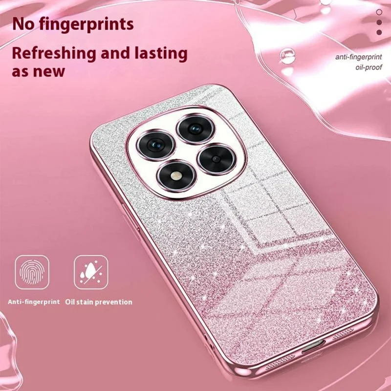 Voor Xiaomi Redmi Note 14 Pro 5G / Poco X7 5G hoesje Electroplating Gradiënt Glitter TPU telefoonhoes - Roze