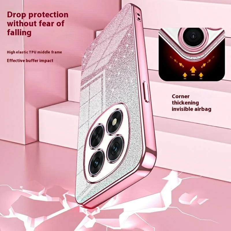 Voor Xiaomi Redmi Note 14 Pro 5G / Poco X7 5G hoesje Electroplating Gradiënt Glitter TPU telefoonhoes - Roze
