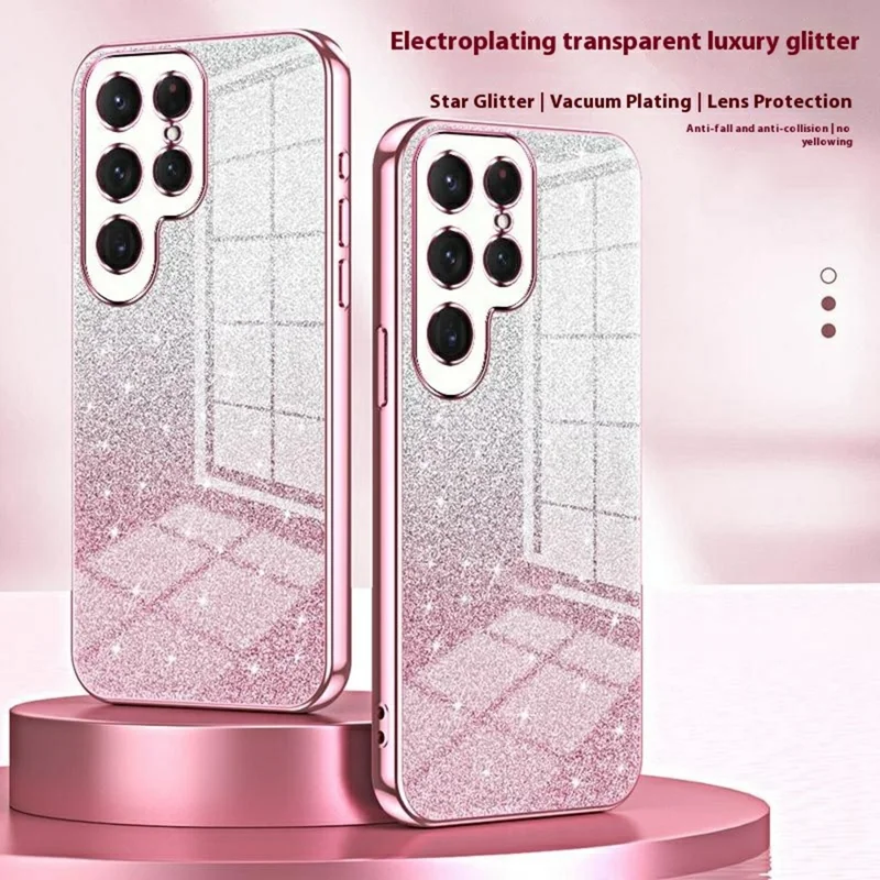 For Samsung Galaxy S25 Ultra Case Elektrisk Belagt Gradient Glitter TPU Telefonbeskyttelse - Pink