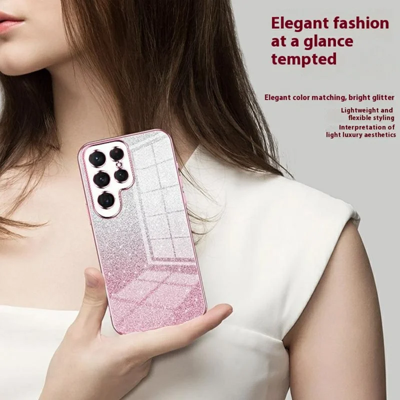 For Samsung Galaxy S25 Ultra Case Elektrisk Belagt Gradient Glitter TPU Telefonbeskyttelse - Pink