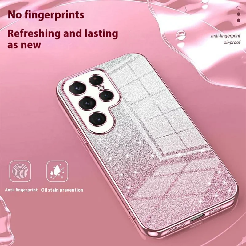 For Samsung Galaxy S25 Ultra Case Elektrisk Belagt Gradient Glitter TPU Telefonbeskyttelse - Pink