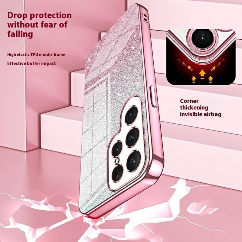 For Samsung Galaxy S25 Ultra Case Elektrisk Belagt Gradient Glitter TPU Telefonbeskyttelse - Pink