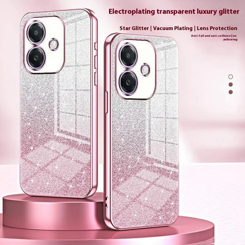 For Oppo A3x 5G Case Electroplating Gradient Glitter TPU Phone Cover - Gold