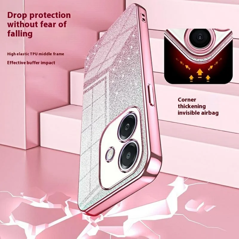 For Oppo A3x 5G Case Electroplating Gradient Glitter TPU Phone Cover - Gold