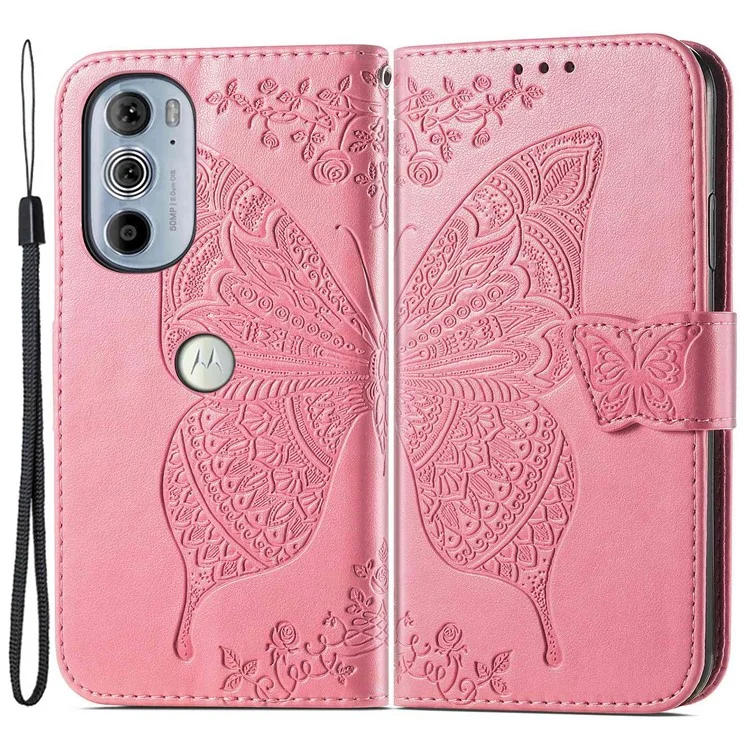 Pour Motorola Edge 30 Pro / Edge + (2022) Étui de Porte-support en Cuir PU Résistant Aux Chutes - Rose