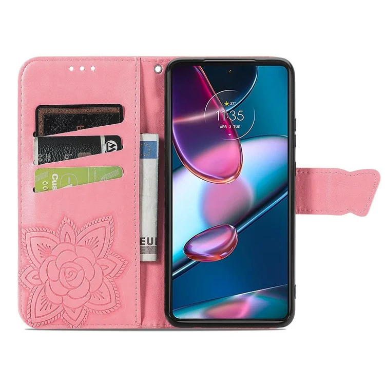 Pour Motorola Edge 30 Pro / Edge + (2022) Étui de Porte-support en Cuir PU Résistant Aux Chutes - Rose