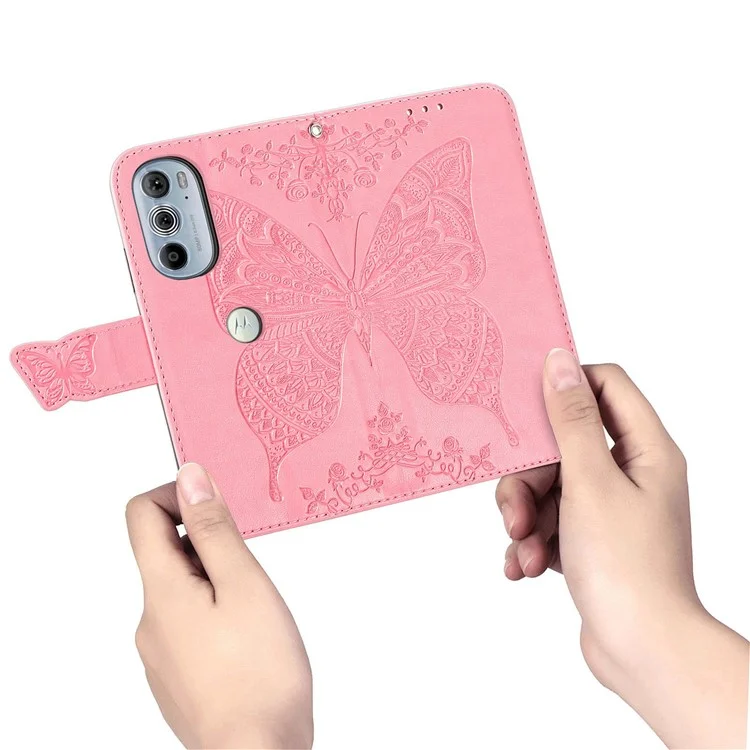 Pour Motorola Edge 30 Pro / Edge + (2022) Étui de Porte-support en Cuir PU Résistant Aux Chutes - Rose