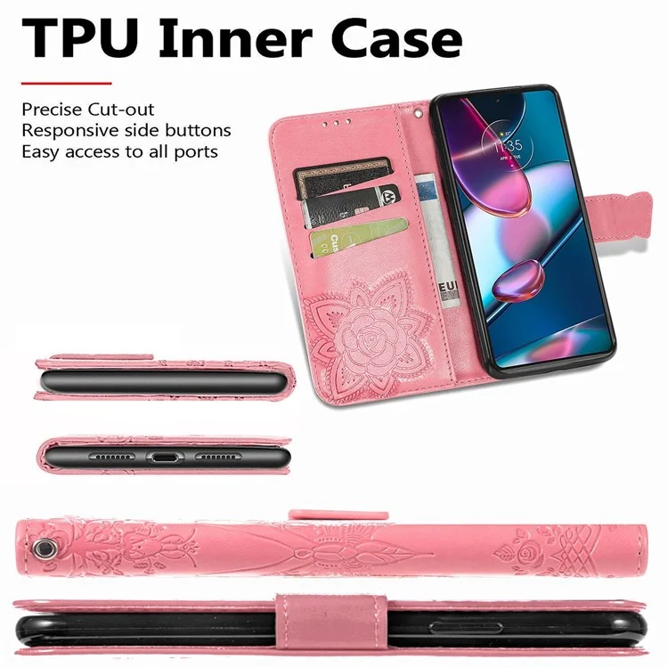 Pour Motorola Edge 30 Pro / Edge + (2022) Étui de Porte-support en Cuir PU Résistant Aux Chutes - Rose
