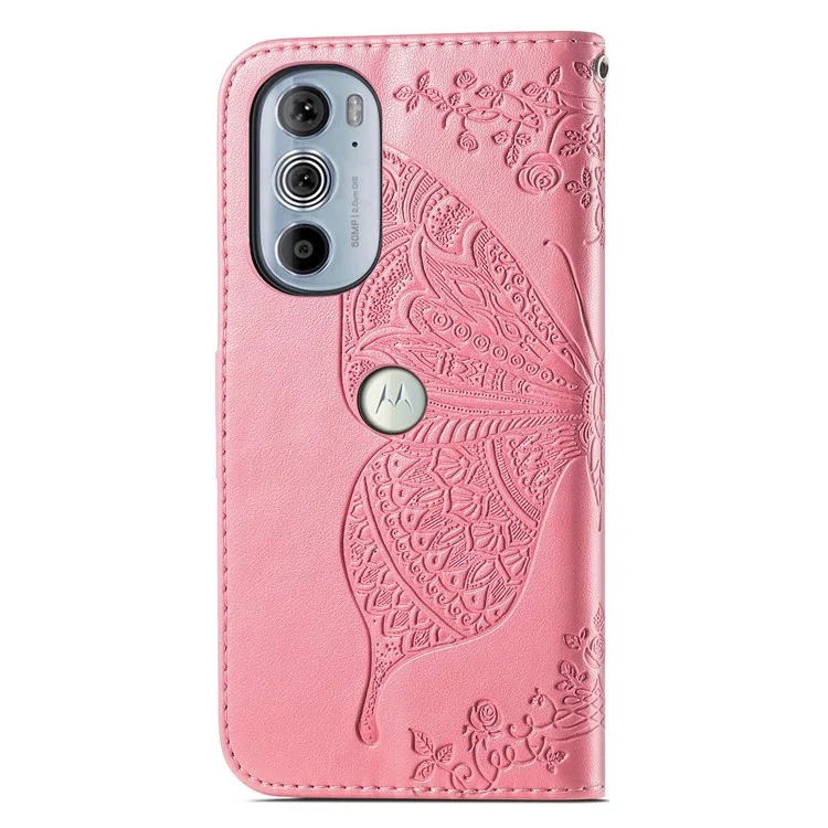 Pour Motorola Edge 30 Pro / Edge + (2022) Étui de Porte-support en Cuir PU Résistant Aux Chutes - Rose