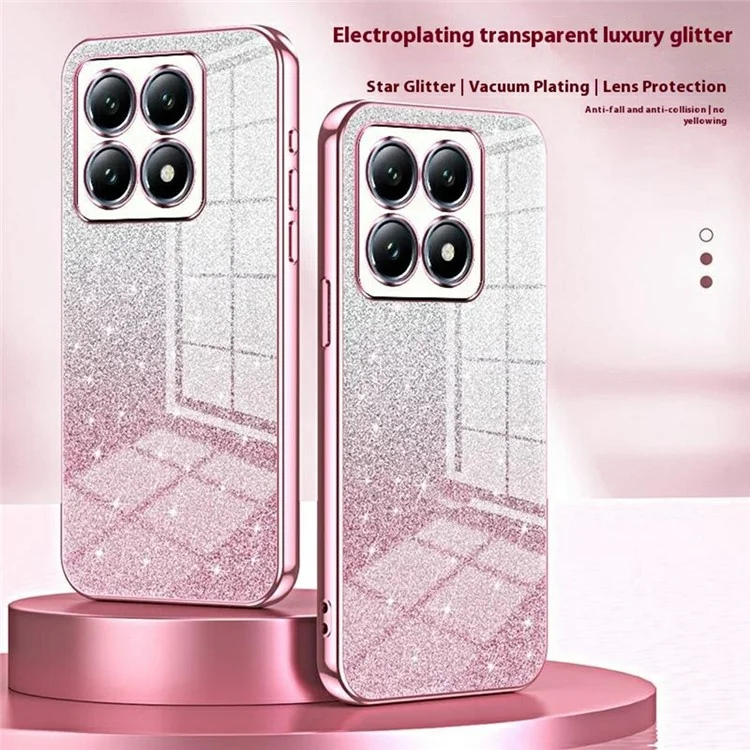 Para Xiaomi 14T Pro Case Electroplating Gradient Glitter TPU Phone Cover - Pink