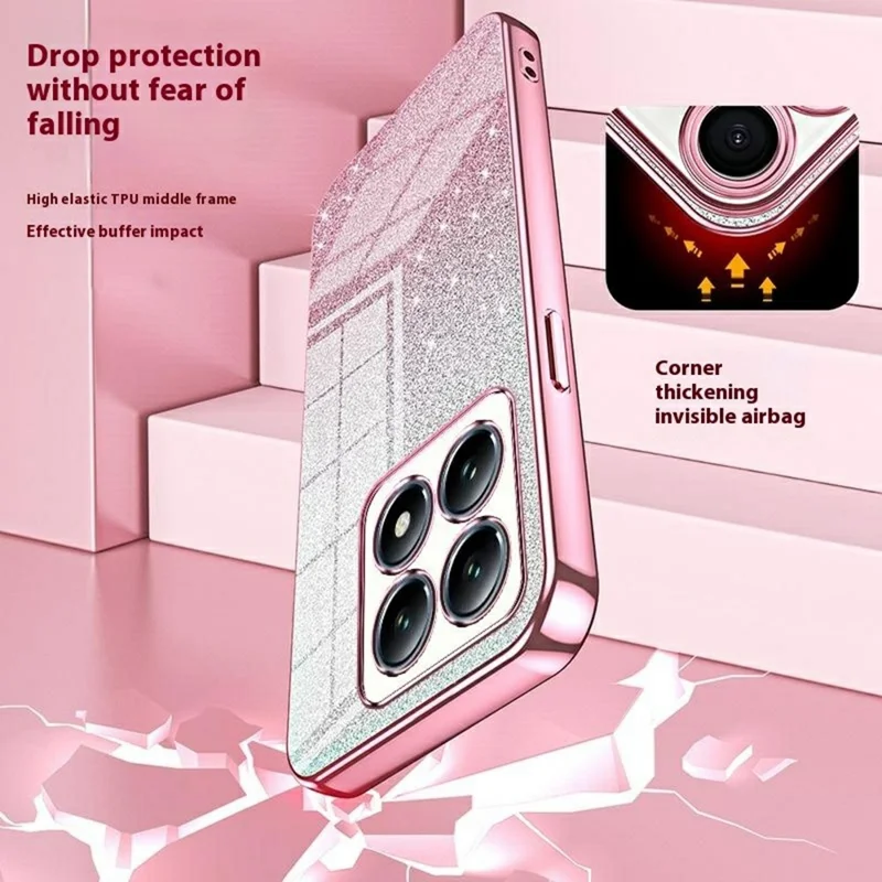 Para Xiaomi 14T Pro Case Electroplating Gradient Glitter TPU Phone Cover - Pink