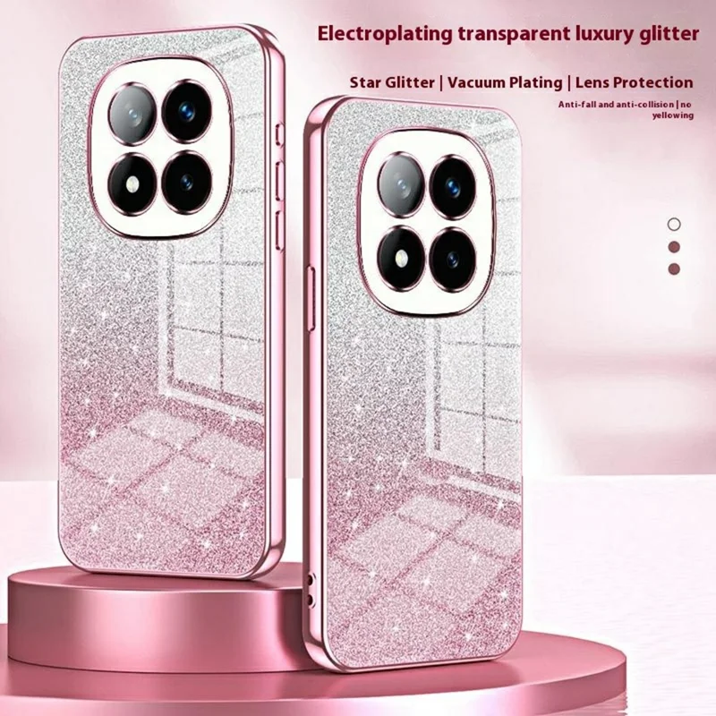 Für Xiaomi Redmi Hinweis 14 Pro+ 5G Haste Electroplating Gradgents -glitzer -tpu -telefonabdeckung - Rosa