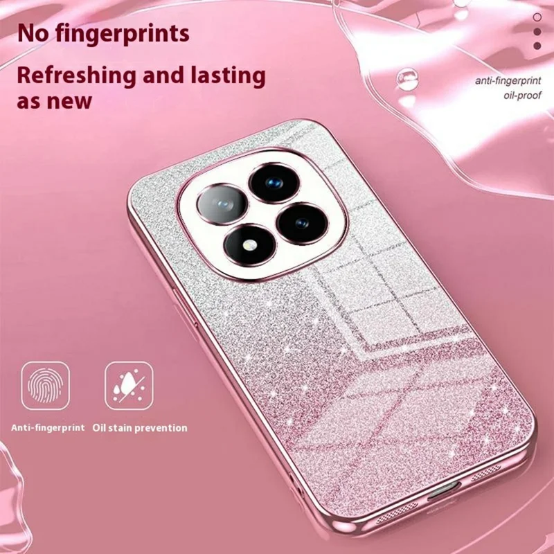 Für Xiaomi Redmi Hinweis 14 Pro+ 5G Haste Electroplating Gradgents -glitzer -tpu -telefonabdeckung - Rosa