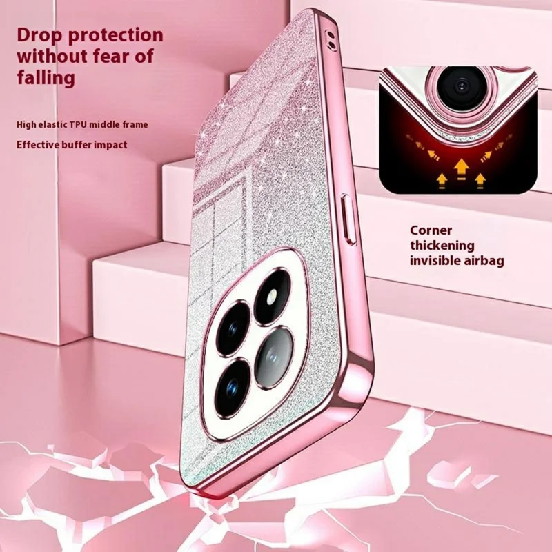 Für Xiaomi Redmi Hinweis 14 Pro+ 5G Haste Electroplating Gradgents -glitzer -tpu -telefonabdeckung - Rosa