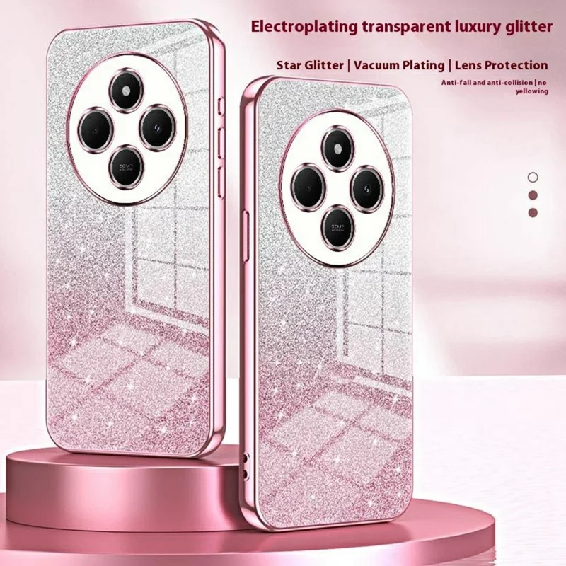 For Xiaomi Poco C75 4G / Redmi 14R 5G / 14C 4G Case Electroplating Gradient Glitter TPU Phone Cover - Pink