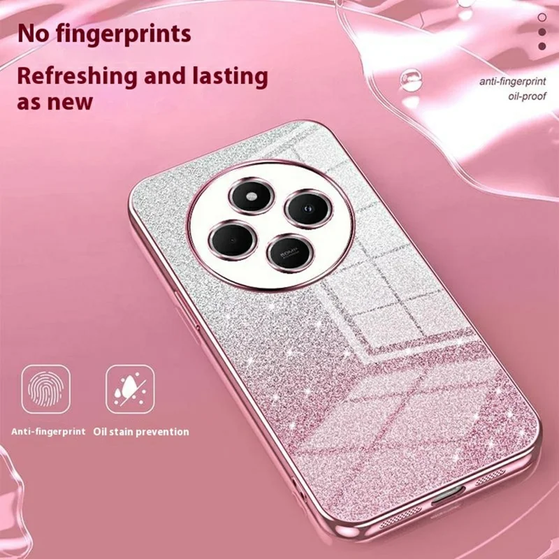 For Xiaomi Poco C75 4G / Redmi 14R 5G / 14C 4G Case Electroplating Gradient Glitter TPU Phone Cover - Pink