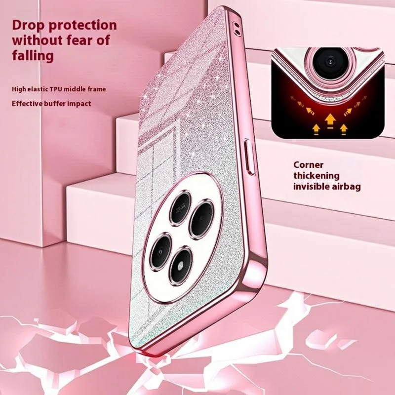 For Xiaomi Poco C75 4G / Redmi 14R 5G / 14C 4G Case Electroplating Gradient Glitter TPU Phone Cover - Pink
