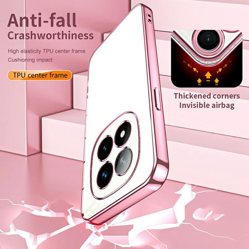 Til Xiaomi Redmi Note 14 Pro+ 5G hylse med elektropladeramme i blød TPU telefondæksel - Pink