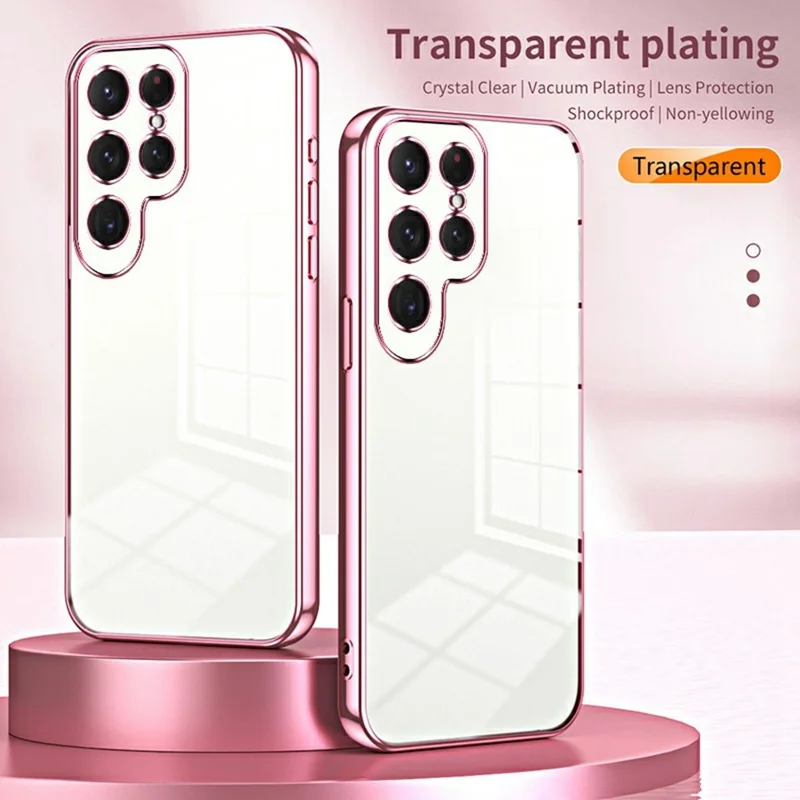 For Samsung Galaxy S25 Ultra Case Electroplating Frame Soft TPU Phone Cover - Pink