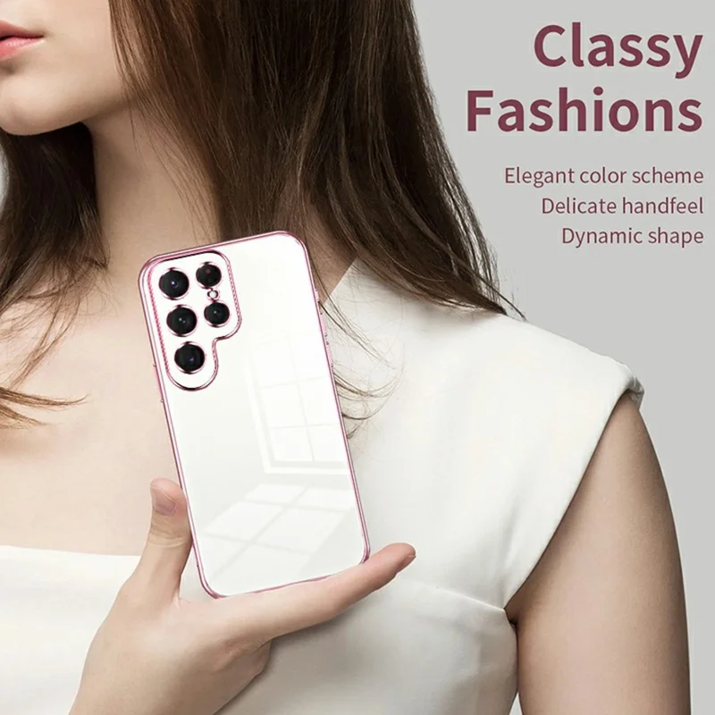 For Samsung Galaxy S25 Ultra Case Electroplating Frame Soft TPU Phone Cover - Pink