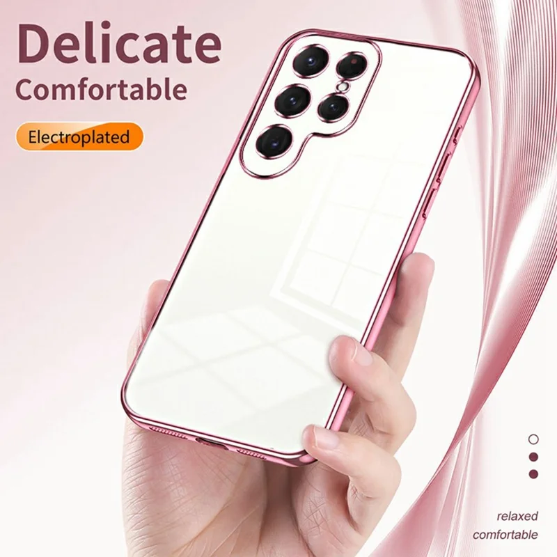 For Samsung Galaxy S25 Ultra Case Electroplating Frame Soft TPU Phone Cover - Pink