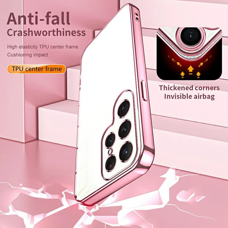 For Samsung Galaxy S25 Ultra Case Electroplating Frame Soft TPU Phone Cover - Pink