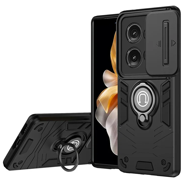 Für Motorola Edge 50 5G Hülle Slide Camshield Kickstand PC+TPU Handyhülle - Schwarz