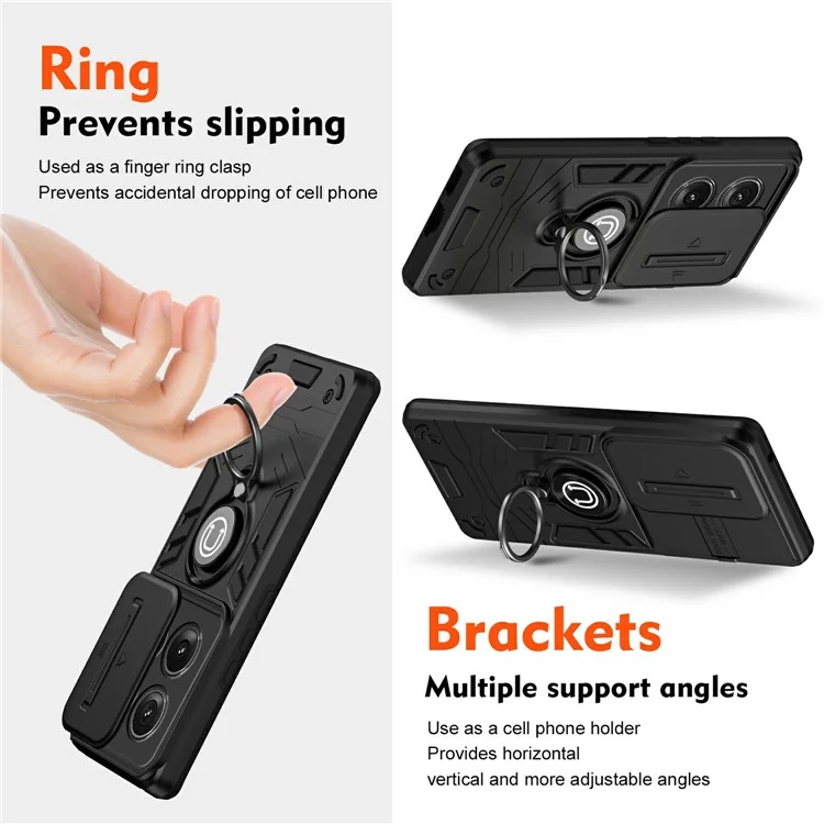 Für Motorola Edge 50 5G Hülle Slide Camshield Kickstand PC+TPU Handyhülle - Schwarz