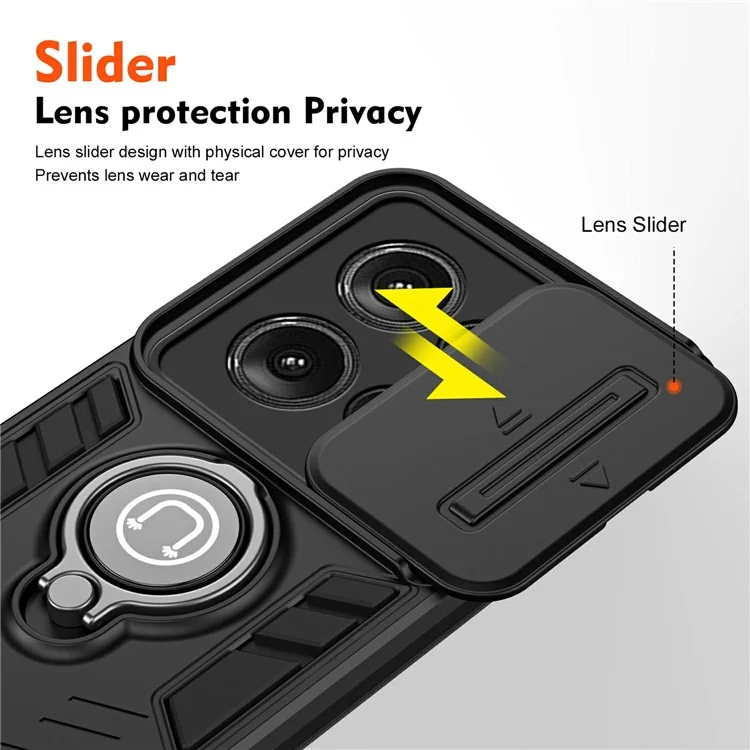 Für Motorola Edge 50 5G Hülle Slide Camshield Kickstand PC+TPU Handyhülle - Schwarz