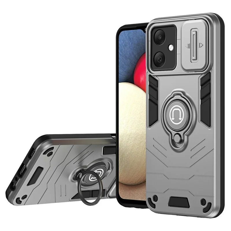 Para Samsung Galaxy A06 Case Slide Camshield Kickstand PC+TPU Telephip Cover - Gris