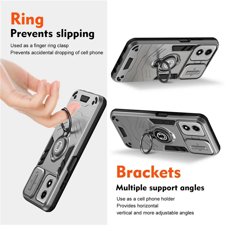 Per Motorola Moto E14 4G Slide Case Camshield Kickstand Pc+copertina Telefonica Tpu - Grigio