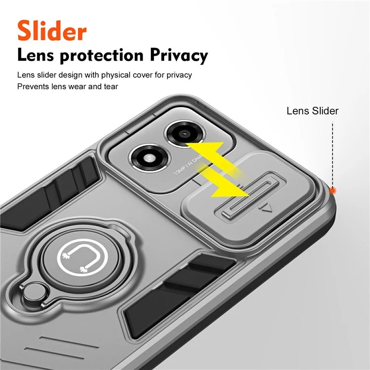 Per Motorola Moto E14 4G Slide Case Camshield Kickstand Pc+copertina Telefonica Tpu - Grigio