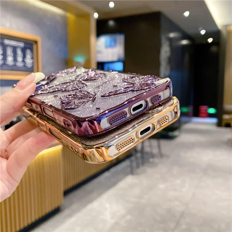 Funda para iPhone 16 Caso 3D Mariposa TPU Cubierta de teléfono con Gradiente Brillo Papel - Dorado