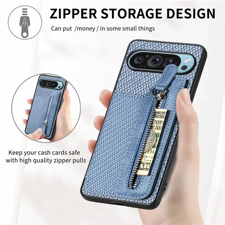 Para Google Pixel 9 Pro XL Case Leather+PC+TPU Zipe Billetera Telera Varera Trasera - Negro